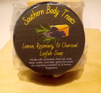 lemon rosemary and charcoal loofah soap