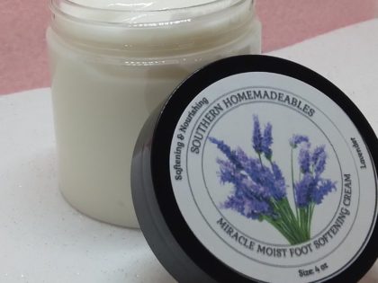 hydrating foot cream, handmade foot cream, all-natural moisturizer, glycerin foot cream, grapeseed oil, sweet almond oil, cocoa butter, organic argan oil, beeswax moisturizer, dry foot care, Southern Homemadeables foot cream, scented foot cream, non-toxic foot care, soothing foot lotion, deep hydration cream