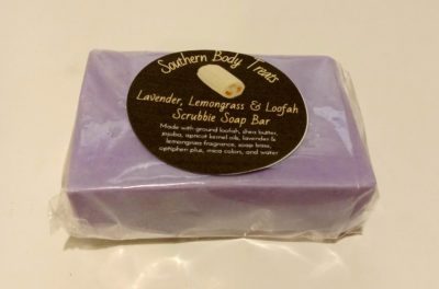 loofah body scrub soap lavender and lemongrass