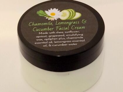 cucumber facial cream, handmade face cream, all-natural moisturizer, chamomile face cream, lemongrass moisturizer, cucumber water skincare, non-greasy facial cream, hydrating face cream, soothing face cream, Southern Homemadeables skincare, natural facial moisturizer, dry skin face cream