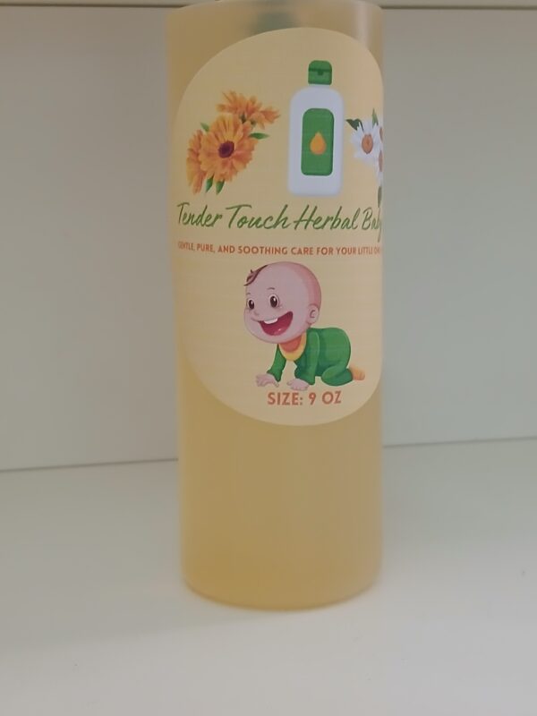 Tender Touch Herbal Baby Oil – A natural, preservative-free baby oil with chamomile and calendula for soothing delicate skin.