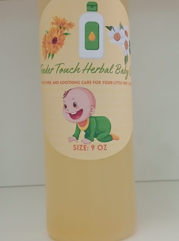 Tender Touch Herbal Baby Oil – A natural, preservative-free baby oil with chamomile and calendula for soothing delicate skin.