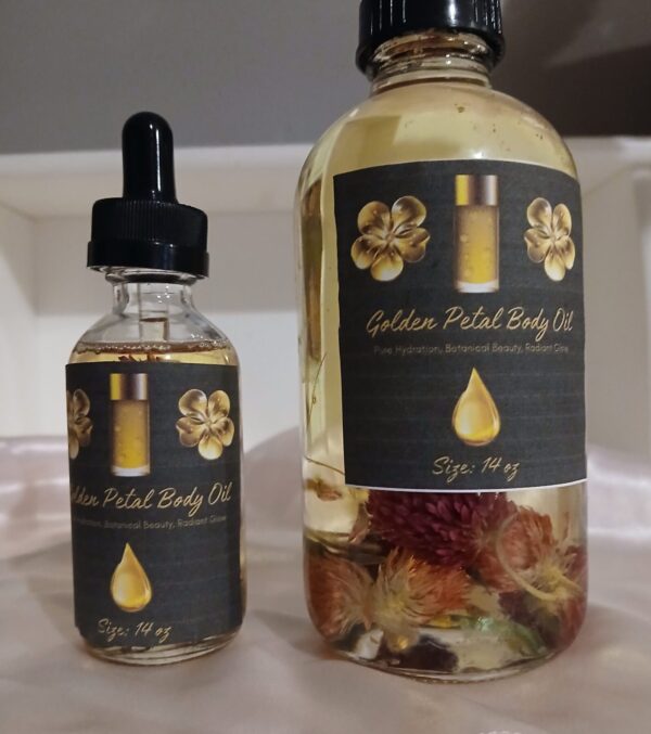 Golden Petal Body Oil – A luxurious, flower-infused moisturizing bath and body oil for soft, hydrated skin.