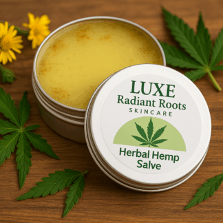 rooted relief herbal hemp balm by luxe radiant roots skincare