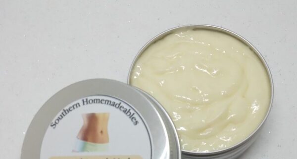 Sweet Relief StretchMark Soother balm with natural ingredients like shea butter beeswax and essential oils