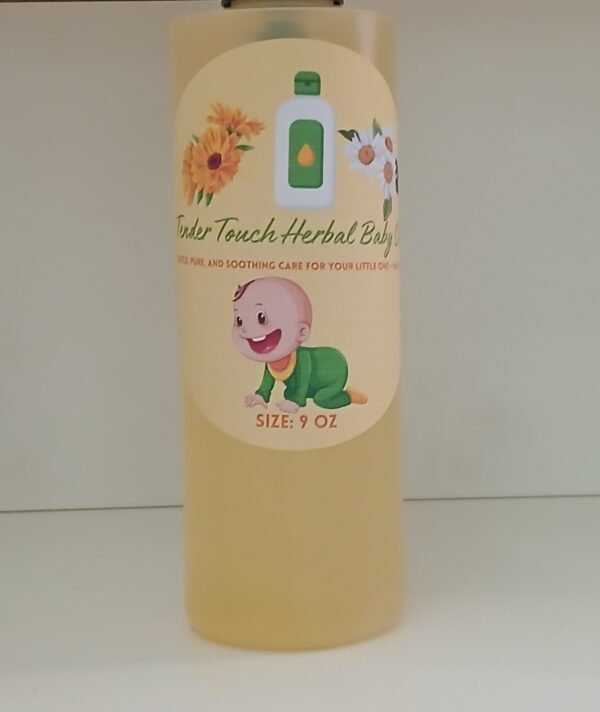 Tender Touch Herbal Baby Oil – A natural, preservative-free baby oil with chamomile and calendula for soothing delicate skin.