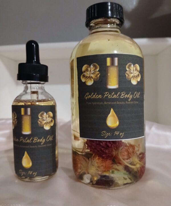 Golden Petal Body Oil – A luxurious, flower-infused moisturizing bath and body oil for soft, hydrated skin.