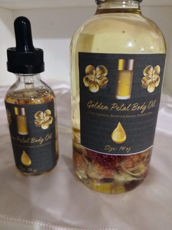 Golden Petal Body Oil – A luxurious, flower-infused moisturizing bath and body oil for soft, hydrated skin.