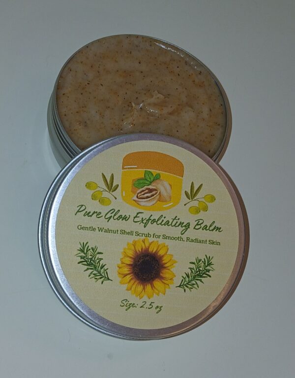 Pure Glow Exfoliating Balm with walnut shell powder and lemongrass essential oil for smooth skin