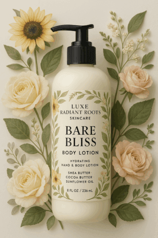 bare bliss body lotion for women with shea and cocoa butter by luxe radiant roots skincare