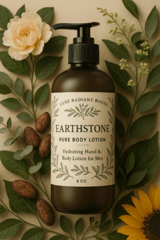 earthstone pure body lotion for men with sunflower shea and cocoa butter by luxe radiant roots skincare