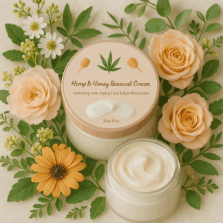 hemp honey renewal cream for face and under eyes by luxe radiant roots skincare