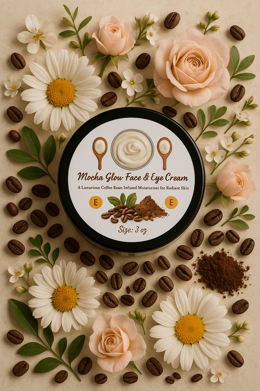 mocha glow face and eye cream with coffee bean oil by luxe radiant roots skincare