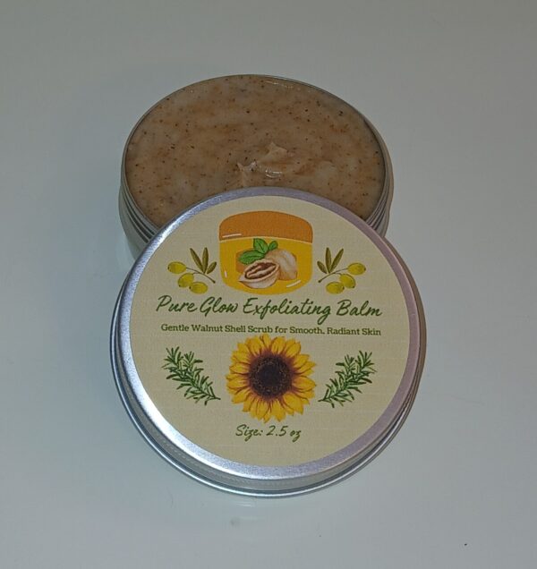 Pure Glow Exfoliating Balm with walnut shell powder and lemongrass essential oil for smooth skin