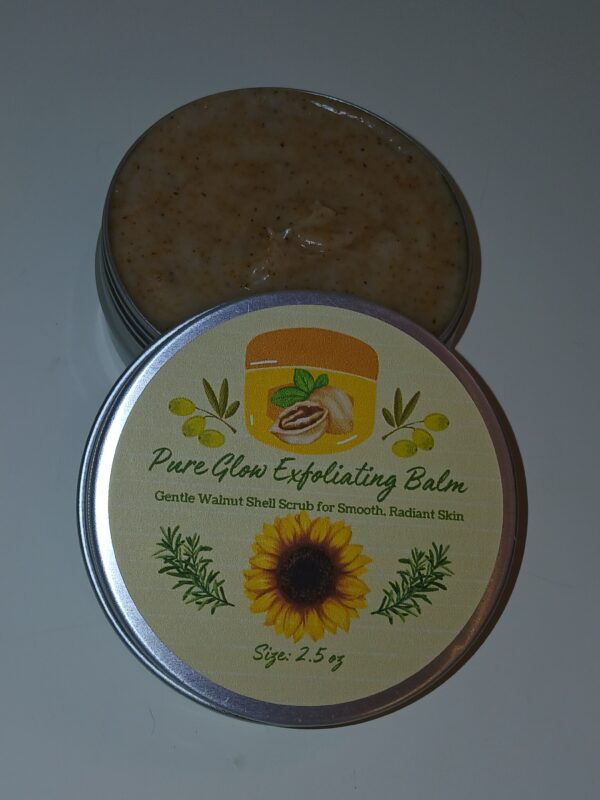 Pure Glow Exfoliating Balm with walnut shell powder and lemongrass essential oil for smooth skin