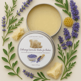 calming lavender butter and dry skin balm for babies by luxe radiant roots skincare