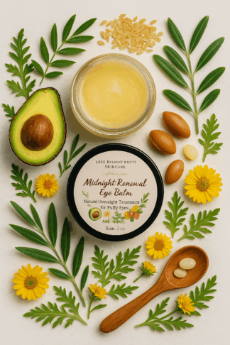 midnight renewal eye balm and overnight under eye treatment by luxe radiant roots skincare
