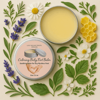 calming baby foot balm and dry feet moisturizer by luxe radiant roots skincare