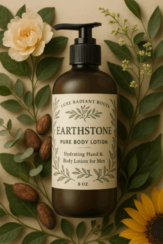 earthstone pure body lotion for men with sunflower shea and cocoa butter by luxe radiant roots skincare