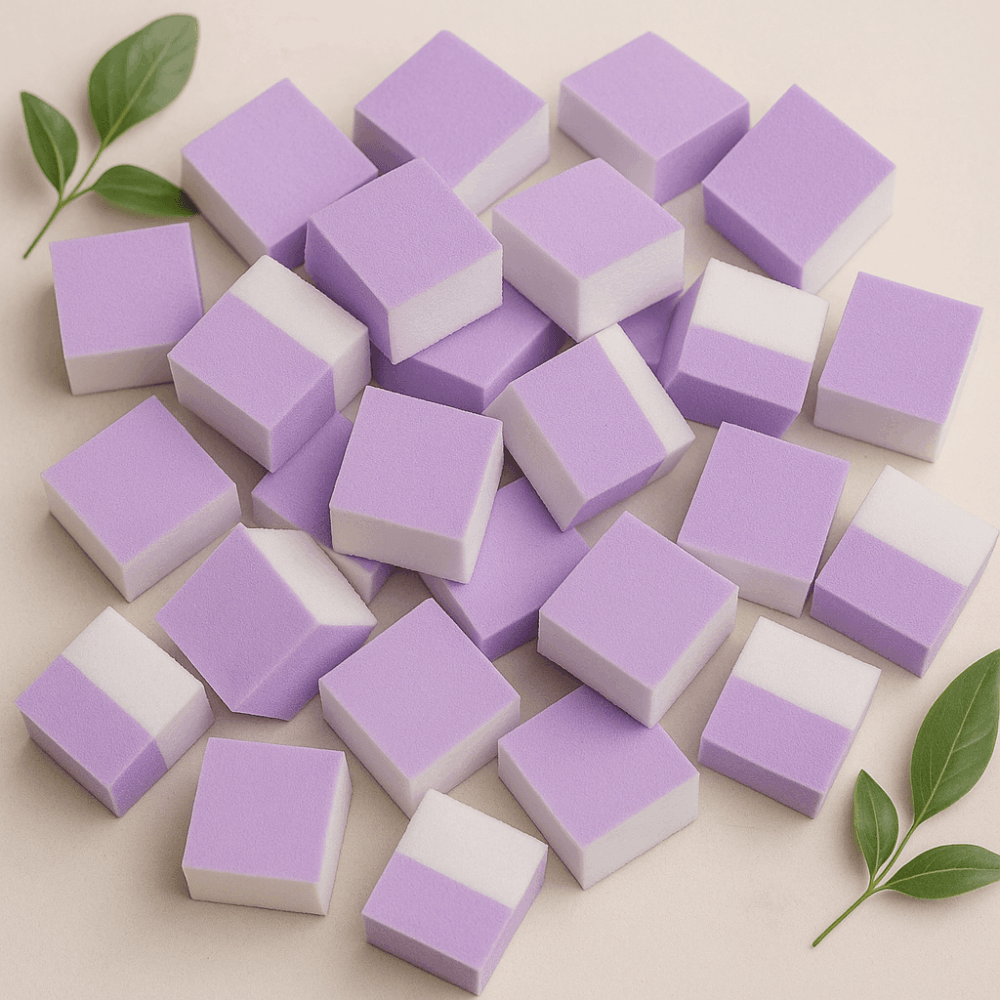 mini purple nail buffers for manicures and self care