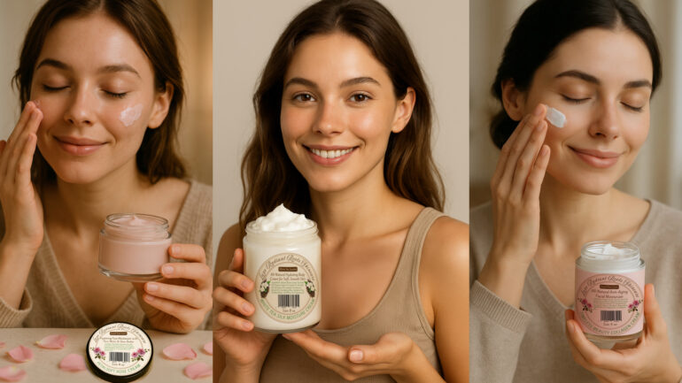 Natural skincare products for face and body by Luxe Radiant Roots Skincare with clean ingredients for glowing skin
