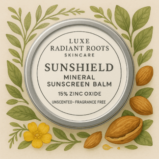 sunshield mineral sunscreen balm unscented and fragrance free for sensitive skin by luxe radiant roots skincare