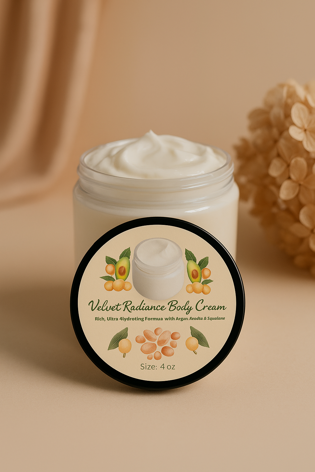 velvet radiance body cream jar by luxe radiant roots skincare